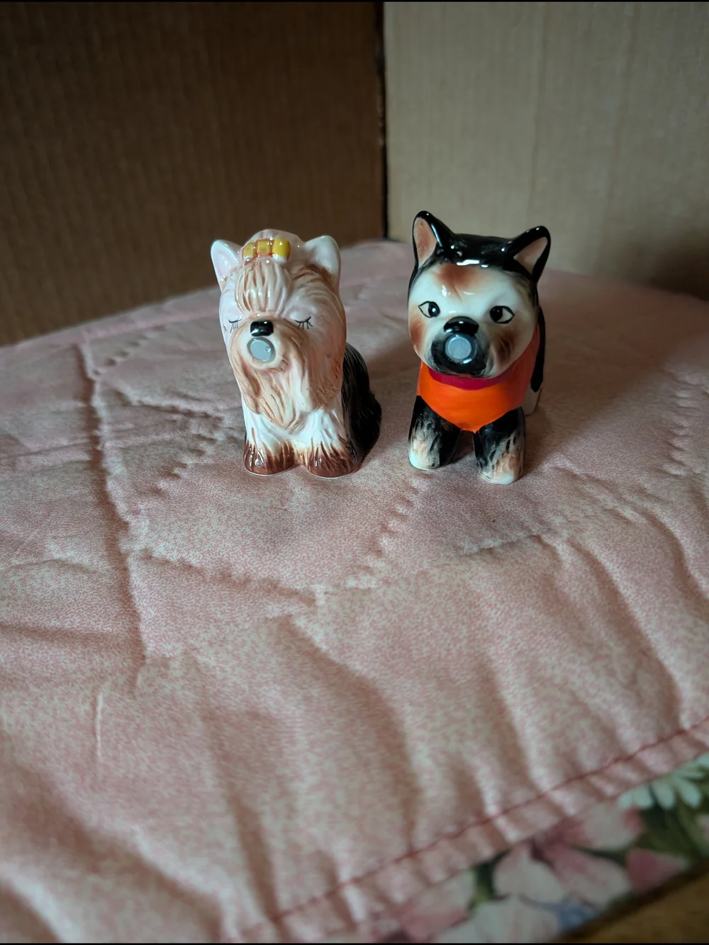 Ceramic Black and Tan Yorkie Salt and Pepper Shaker Set - Orange Sweater